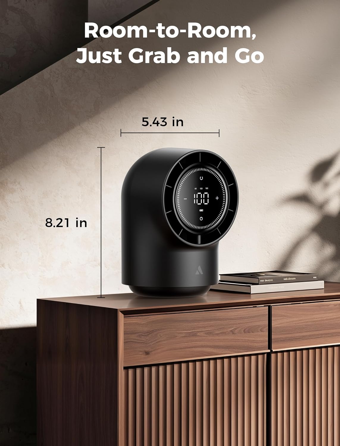 Aecooly Touch Control Desk Fan - 100 Speeds, Quiet Operation, 8000mAh Battery, 3 Oscillation Angles - Black