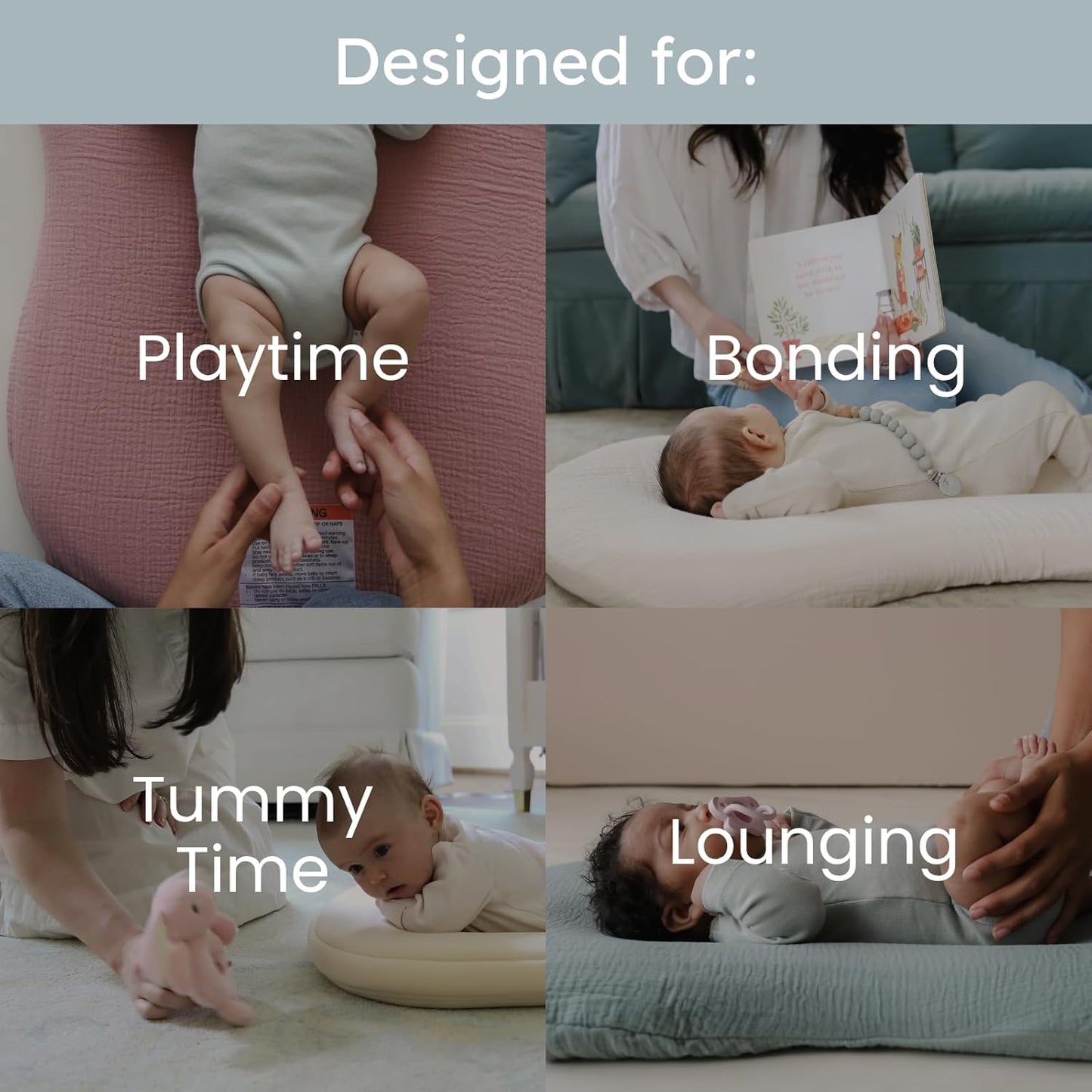 Snuggle Me® Baby Lounger - Premium Organic Cotton Infant Nest with Foam Core & Travel Bag | Slate (0-6 Months)