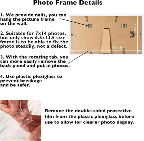JCJMY 7x14 Picture Frame - White Wall & Tabletop Display with Shatter-Resistant Plexiglass