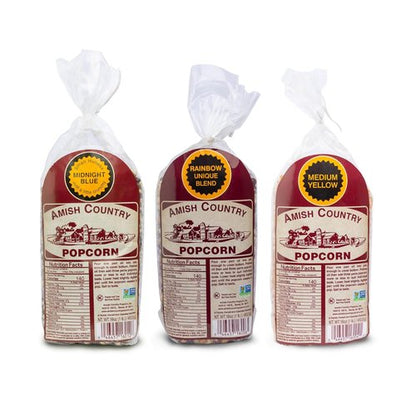 Amish Country Popcorn - Variety Set of 3 (Midnight Blue, Rainbow & Medium Yellow) | Non-GMO, Gluten-Free