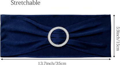 Skiennix 50 Pack Navy Blue Stretch Spandex Chair Sashes - Elastic Bows with Slider Buckles for Weddings & Events