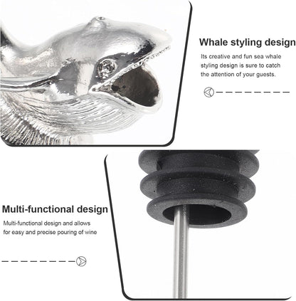 Sea Whale Wine Pourer, Zinc Alloy Silver Wine Spout, Aerator for Red and White Wine, Home Bar Accessory, Smooth Pouring, Enhances Flavor and Aroma