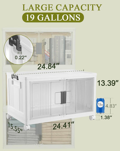 OlarHike 76QT Lockable Storage Bins - Collapsible Plastic Organizer with Lids & Wheels | 3-Pack Set