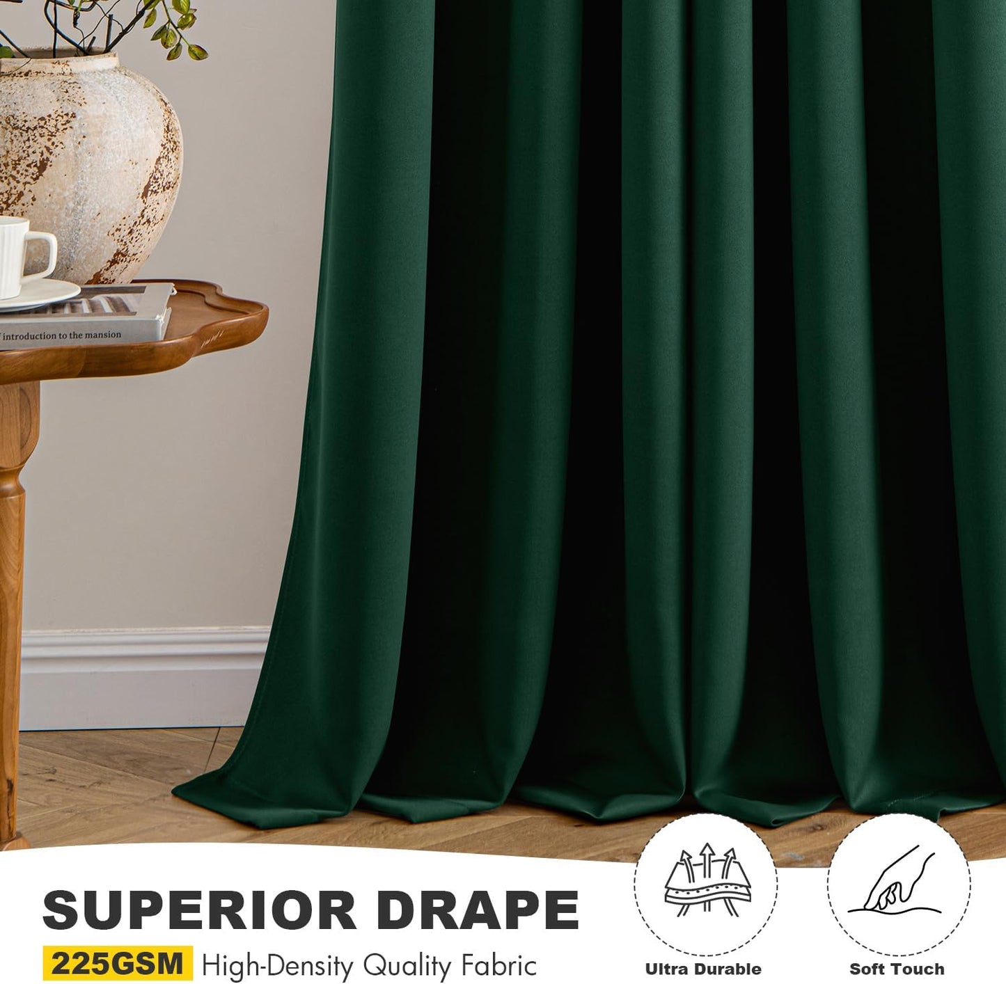 MIULEE Hunter Green Blackout Curtains - Thermal Insulated Room Darkening Drapes | 63 Inches Long, 2 Panels