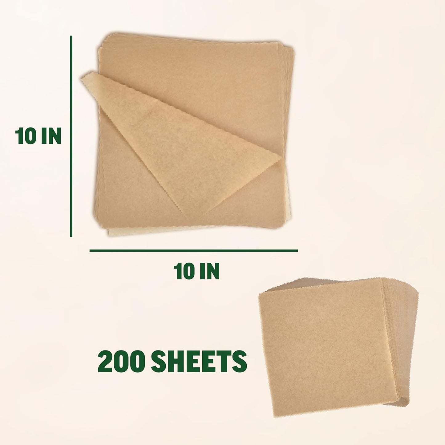 Zenlogy 10x10 Parchment Paper Squares - Unbleached, Non-Stick, High Heat | 200 Pre-Cut Sheets for Baking & Roasting