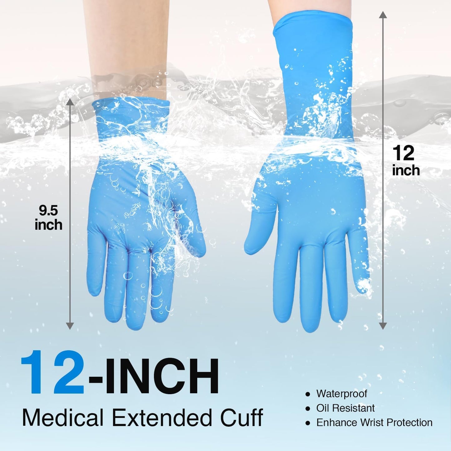 Schneider Nitrile Exam Gloves - Extended 12 Inch Cuff, Medium, 4 Mil, 100-Count | Latex-Free & Powder-Free