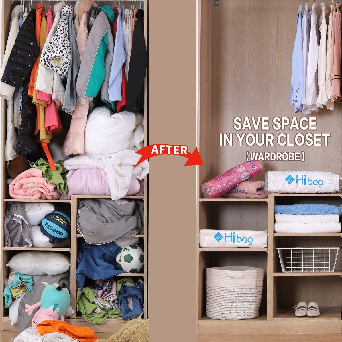 Space Saver - 8 Large Vacuum Storage Bags with Hand Pump for Home & Travel | Clear Design