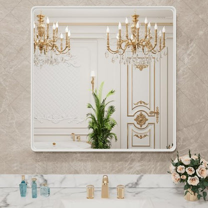 LOAAO 38x38 Inch White Metal Framed Bathroom Mirror for Wall, White Bathroom Vanity Mirror Farmhouse, Large Rounded Rectangle Mirror, Anti-Rust, Tempered Glass, Hangs Horizontally or Vertically