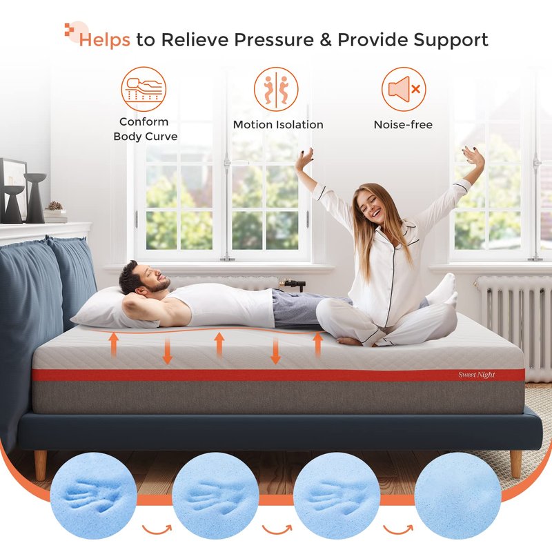 Sweetnight 12 Inch Queen Gel Memory Foam Mattress, Cool Sleep & Pressure Relief, Plush Mattress with Motion Isolation, Clarity