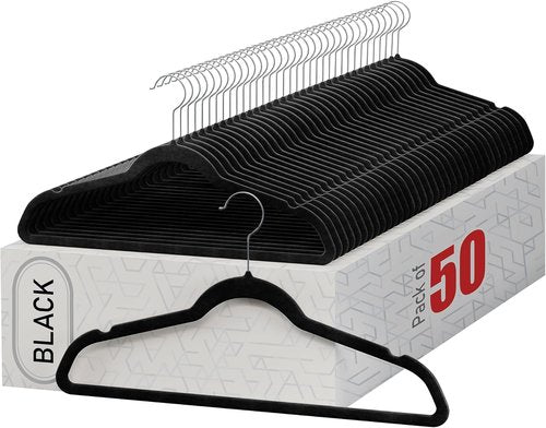 Home-it Premium Velvet Hangers - Heavy Duty Non-Slip Black Suit Hangers | 50 Pack with 360° Swivel Hook