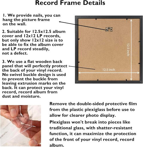 JCJMY Vinyl Record Frame - Sturdy Black Album Display for 12.5x12.5 Covers | 1 Pack