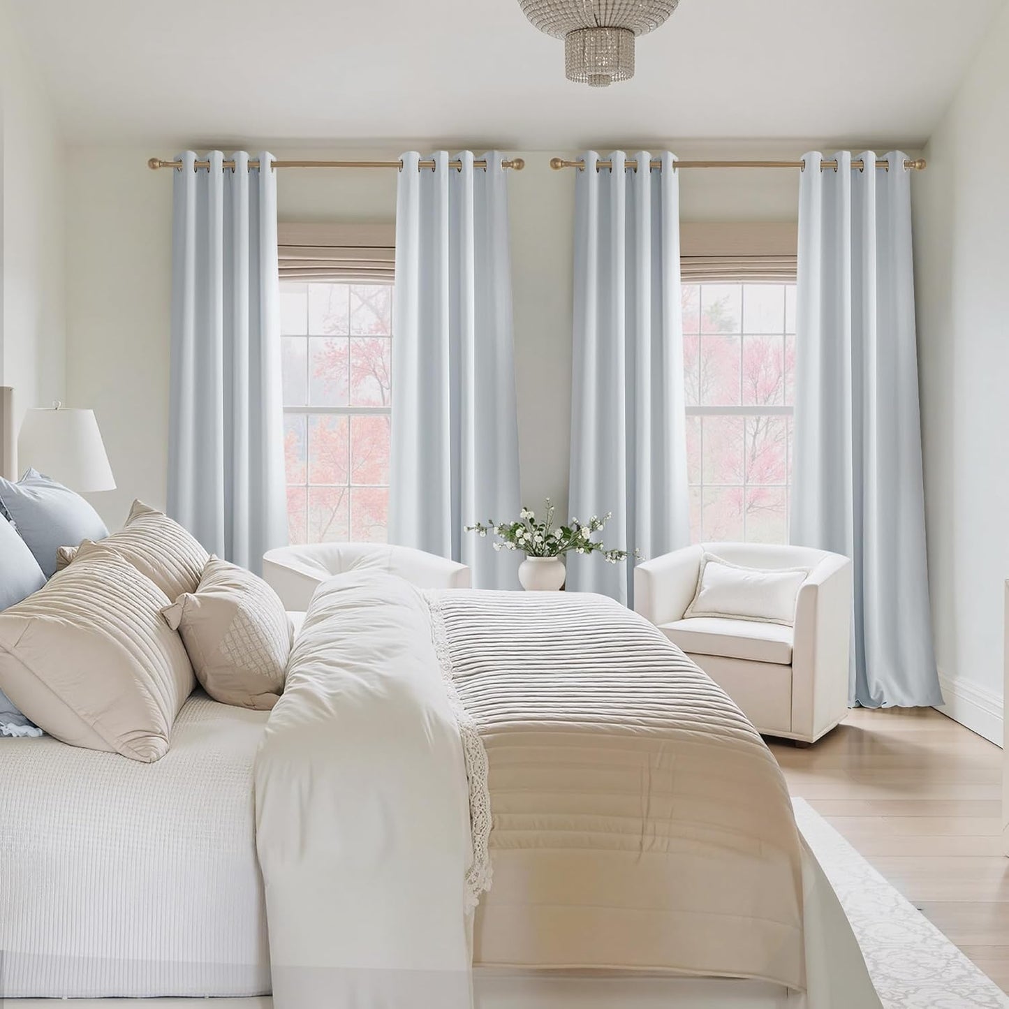 NICETOWN Room Darkening Curtains - Greyish White Drapery Panels, Set of 2 | 52" x 63" Size