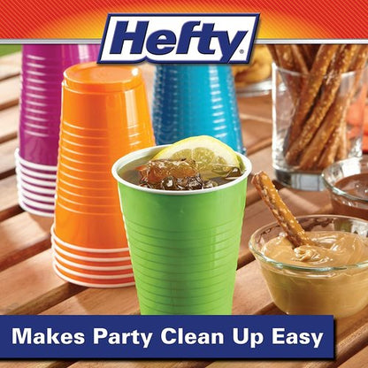 Hefty Party On Disposable Plastic Cups - 16 Ounce Assorted Colors | 100 Count Pack