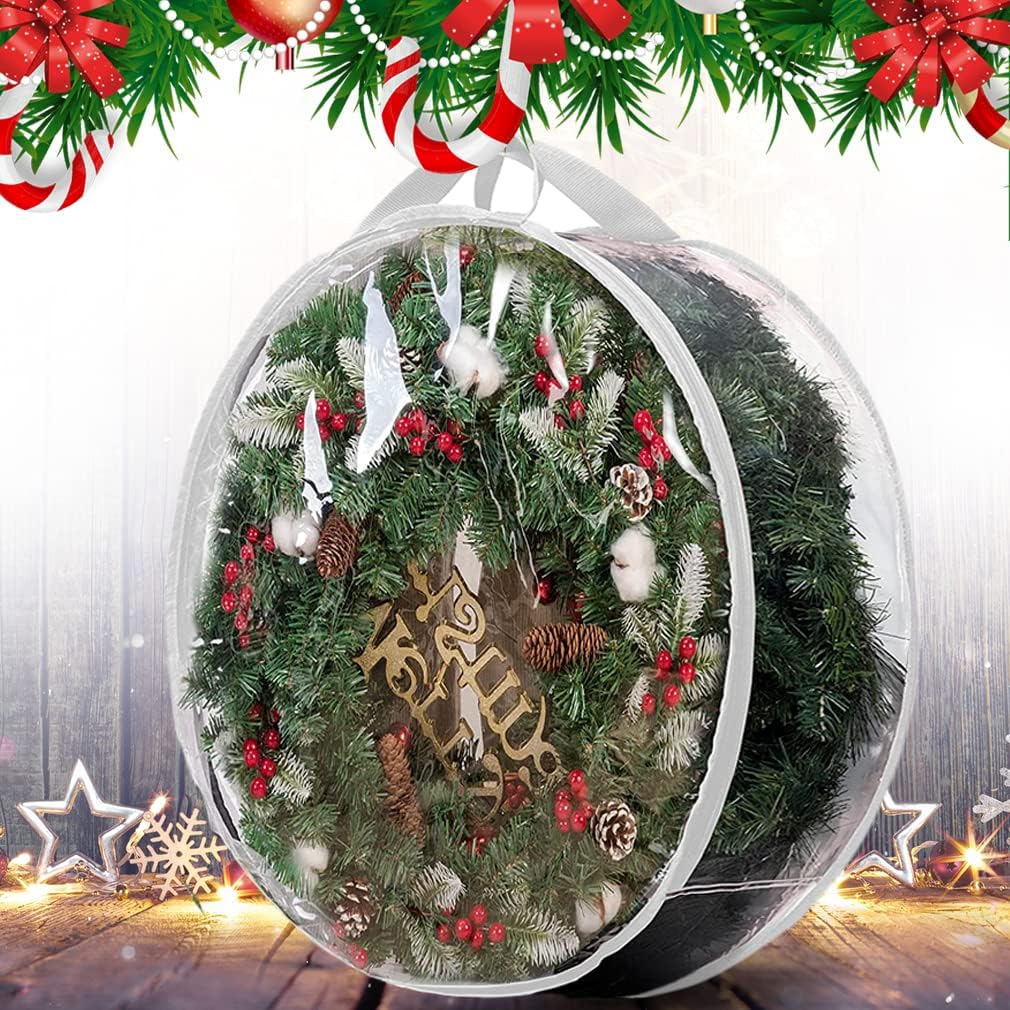 ProPik Christmas Wreath Storage Bag - 24" Clear Waterproof Container with Handles | 2-Pack
