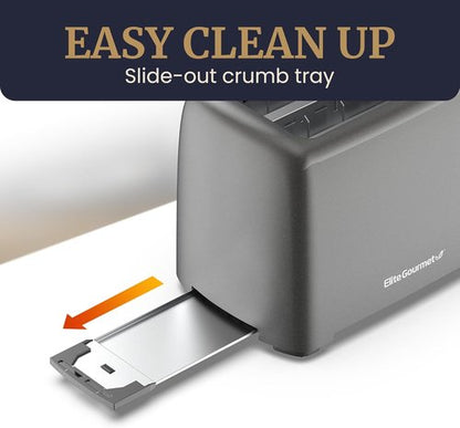 Elite Gourmet Cool-Touch 2-Slice Toaster - 6 Settings & Extra Wide 1.25” Slots | Gunmetal Gray