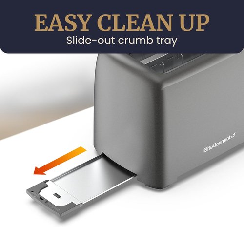 Elite Gourmet Cool-Touch 2-Slice Toaster - 6 Toast Settings & Extra Wide 1.25” Slots | Gunmetal Gray
