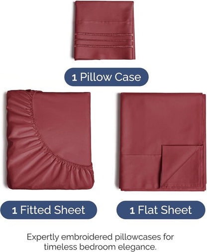 Comfy Twin XL Sheet Set by [Brand Name] - Breathable Cooling Bed Sheets | Hotel Luxury Bedding - Deep Pockets, Soft, Wrinkle-Free - Oeko-Tex Certified, Burgundy