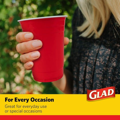 Glad Everyday Disposable Plastic Cups - Strong 16oz Red Party Cups for All Occasions | 100 Pack Heavy Duty