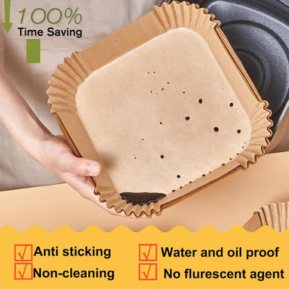 Skiennix 10-Inch Square Air Fryer Disposable Paper Liners - XXL 100-Pack, Non-Stick Food Grade Parchment for Frying & Roasting