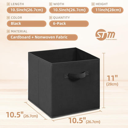 Storage Maniac Storage Cubes - 11-Inch Durable Fabric Bins | 6-Pack Foldable Organizers in Black