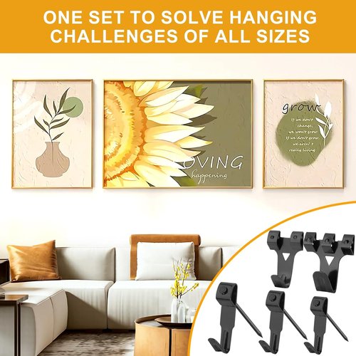KURUI Picture Hanging Kit - 385Pcs Heavy Duty Hooks, Sawtooth & Nails for Frames | Black
