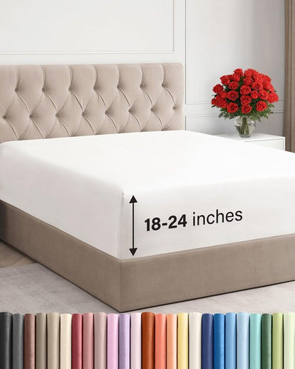 Extra Deep King Fitted Sheet - Hotel Luxury Single Fitted Sheet Only - Easily Fits 18 inch to 24 inch Mattress - Ultra Soft, Wrinkle Free with Extra Deep Pockets - Breathable & Comfy - Antique White