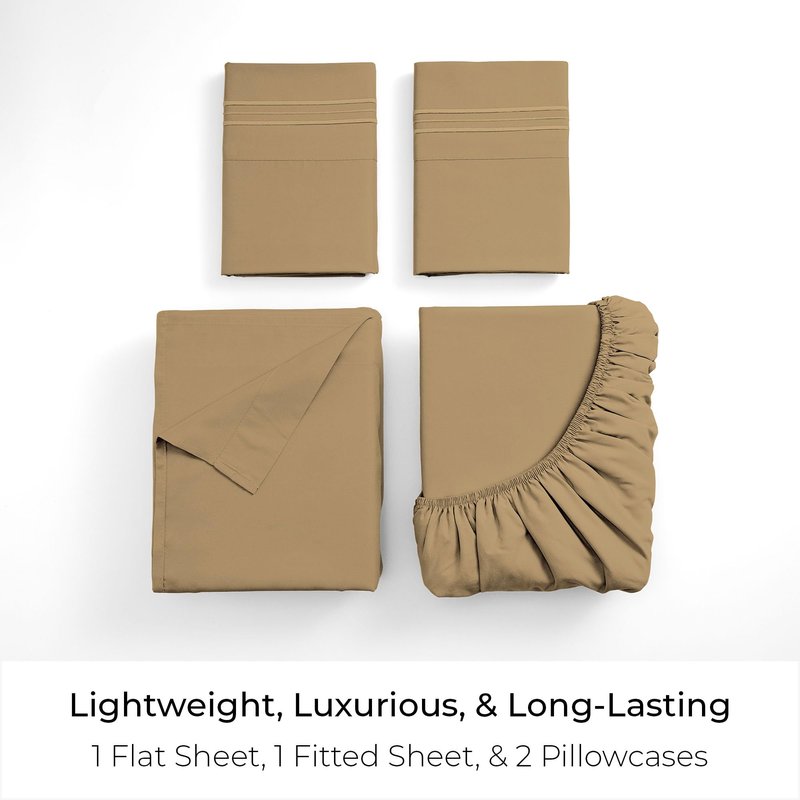 Mellanni King Sheets Set - 4 PC Iconic Collection Bedding - Hotel Luxury, Extra Soft, Cooling Bed Sheets - Wrinkle, Fade, Stain Resistant (King, Gold)