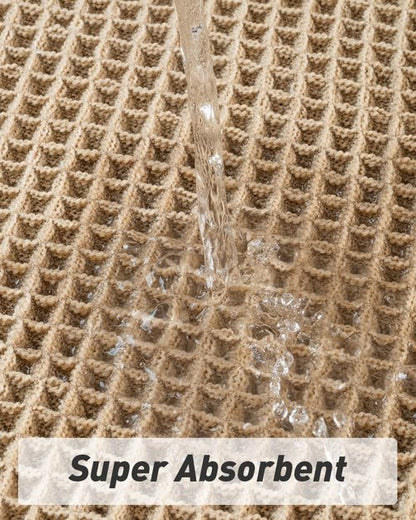 Upgraded Waffle Bath Mats Set of 2, Super Absorbent Non Slip Bath Mats for Bathroom Floor, Washable Boho Bathroom Rugs Set 2 Piece with Tassels, Soft Bathroom Mat Set, 18" x 30" (2 Pack), Brown