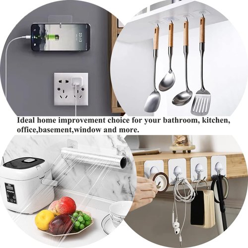 JINSHUNFA Adhesive Wall Hooks 13LB Heavy Duty No Drill Transparent Waterproof Hooks for Bathroom Kitchen Towel Coat 12 Pack