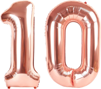 Rose Gold Number 10 Balloon - 40 Inch Foil Balloon for 10th Birthday & Wedding Celebrations