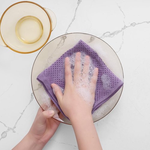 Homaxy Kitchen Dish Cloths - Ultra Soft 100% Cotton Waffle Weave, Quick Drying, 12x12 Inches, 6-Pack, Lavender