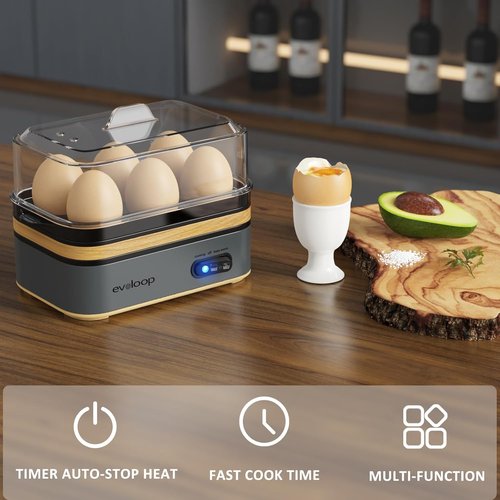 Evoloop Electric Egg Cooker - Rapid 6-Egg Capacity for Soft, Medium, Hard Boiled & Poached Eggs | BPA Free