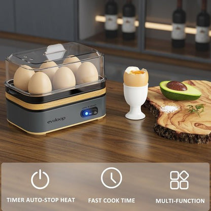 Evoloop Electric Egg Cooker - Rapid 6-Egg Capacity for Soft, Medium, Hard Boiled & Poached Eggs | BPA Free