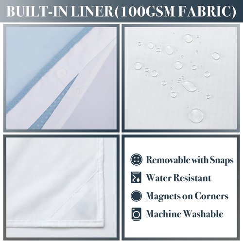 N&Y HOME Stall Waffle Weave Shower Curtain with Snap-in Fabric Liner & Hooks Set - 36" x 72" Small Shower Stall Size, Hotel Style & Mesh Top Window, Machine Washable - 36x72, Blue