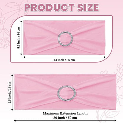 MDS Spandex Chair Sashes - Premium Stretch Covers with Buckle Slider for Weddings & Events | 75 Pack - Pink