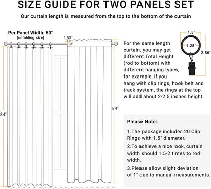 Skiennix 100% Blackout Curtains - Thermal Insulated Faux Linen | 84" Length, 2 Panels, Bright White