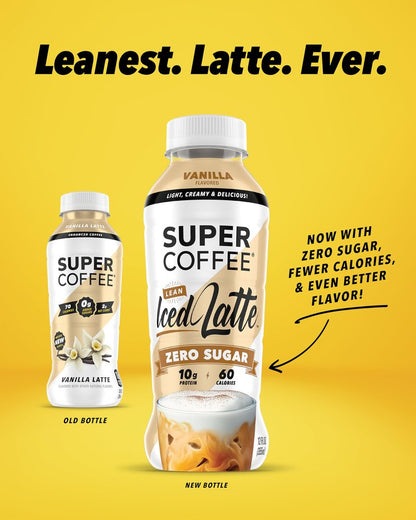 Super Coffee, Ready To Drink Iced Coffee, Vanilla Latte (12 Ounce Bottles, Pack of 12) - Low Net Carbs, No Added Sugar, Keto Friendly, 10g of Protein, Low Calorie, Protein Coffee