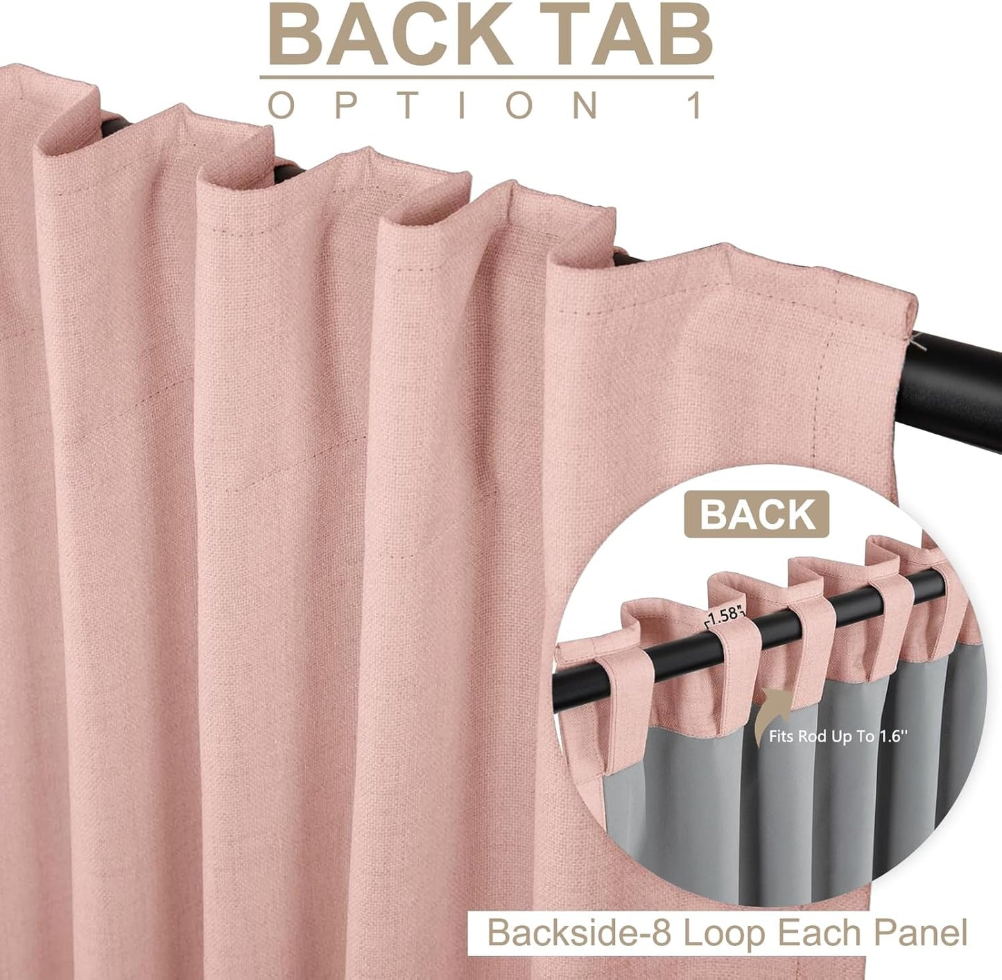 Regine Switzerland 100% Blackout Linen Curtains - Thermal Insulated Drapes, 50" W x 120" L, Blush Pink