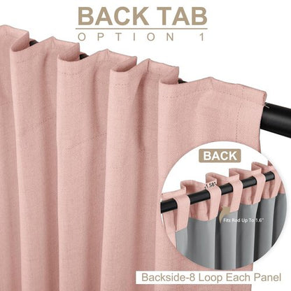 100% Blackout Shield Linen Blackout Curtains for Bedroom 84 Inches Long, Back Tab/Rod Pocket Living Room Drapes, Thermal Insulated Blackout Curtains 1 Panel Set, 100" W x 84" L, Blush Pink