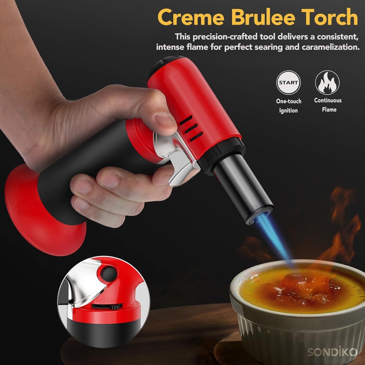 Sondiko Butane Torch Lighter - Refillable Soldering Torch with Adjustable Flame & Visible Fuel Window