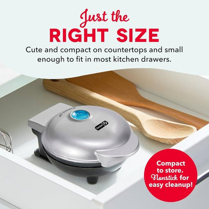 Dash Mini Waffle Maker | Compact Electric Iron for Creative Treats - Easy-to-Clean Nonstick Surface - Silver