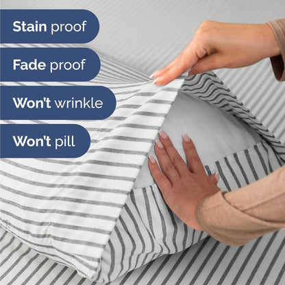 Skiennix Twin Size Sheet Set - Comfy Cooling Bedding with Deep Pockets - Soft, Wrinkle-Free Grey Stripes