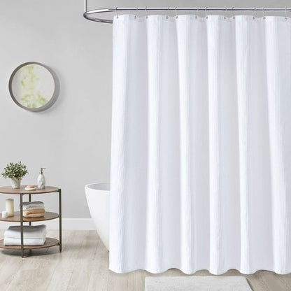 Dynamene Long White Fabric Shower Curtain - Waffle Textured Tall Heavy Duty Cloth Shower Curtains for Bathroom, 256GSM Large Hotel Spa Luxury Bath Curtain Set with 12 Plastic Hooks(72Wx78H, White)