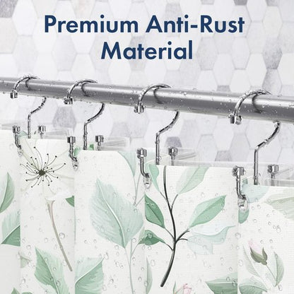 Bathway Shower Curtain Hooks Chrome Shower Curtain Rings, 12 Pcs Metal Double Hooks Rings Rust Proof for Bathroom Shower Curtain Rod