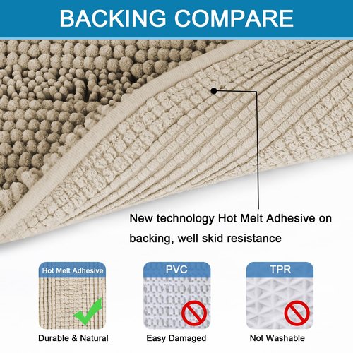 H.VERSAILTEX Bathroom Rug Sets 2 Piece Bath Mats Non Slip Thick Soft Chenille Striped Bath Rug achine Washable Shower Floor Rugs for Tub, Shower and Floor (Fog, 47" x 17"/17" x 24")