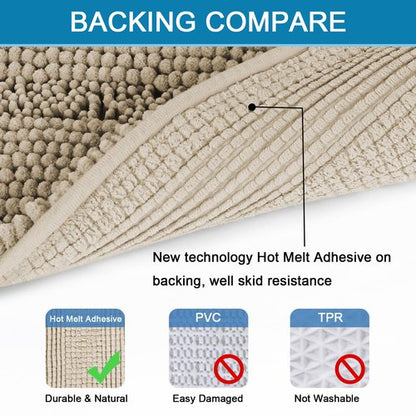 H.VERSAILTEX Bathroom Rug Sets 2 Piece Bath Mats Non Slip Thick Soft Chenille Striped Bath Rug achine Washable Shower Floor Rugs for Tub, Shower and Floor (Fog, 47" x 17"/17" x 24")