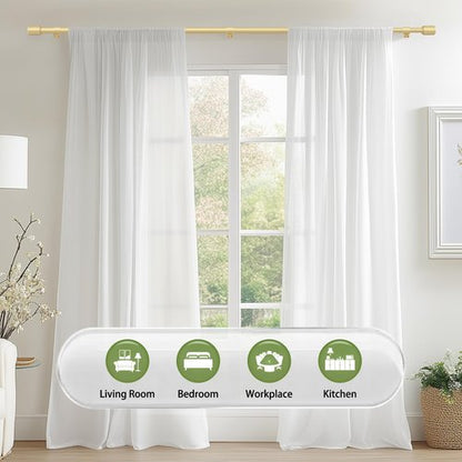 5/8” Diameter Curtain Rods 30-90 Inch, for 30-84 Inch Windows, Adjustable Splicing Gold Curtain Rods for Windows with Brackets, Window Rod Long Small Curtains Rod