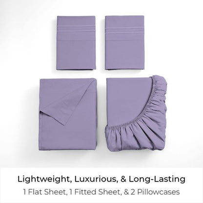 Mellanni Full Sheets Set - 4 PC Iconic Collection Bedding - Hotel Luxury, Extra Soft, Cooling Bed Sheets - Wrinkle, Fade, Stain Resistant (Full, Violet)