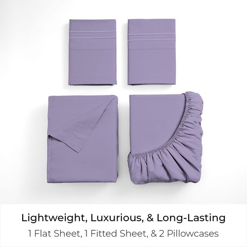 Mellanni King Sheets Set - 4 PC Iconic Collection Bedding - Hotel Luxury, Extra Soft, Cooling Bed Sheets - Wrinkle, Fade, Stain Resistant (King, Violet)