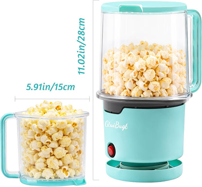 Skiennix Popcorn Maker - Hot Air Popcorn Popper with Built-In Serving Bowl | 8 Cups Capacity, Blue